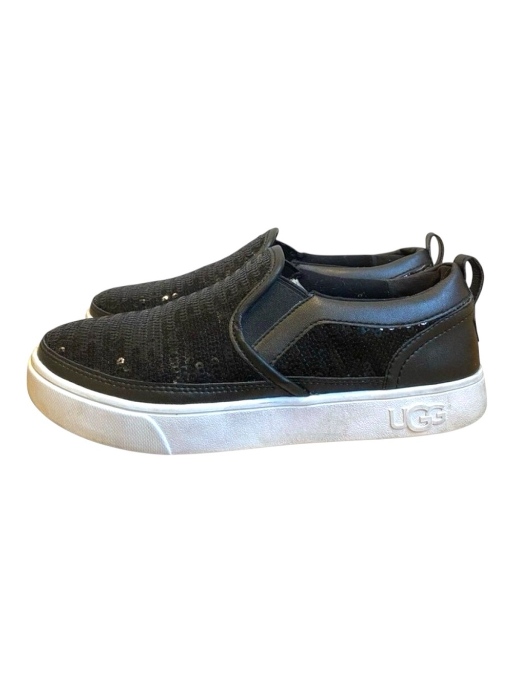 UGG black sequins slip on loafers flat shoes white sole size 4